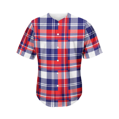 USA Plaid Pattern Print Men's Baseball Jersey