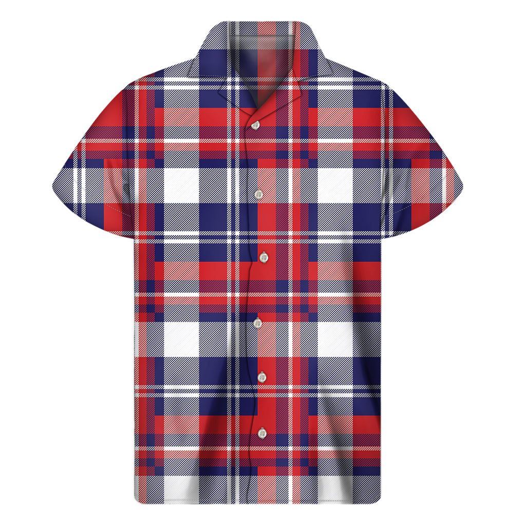 USA Plaid Pattern Print Men's Short Sleeve Shirt