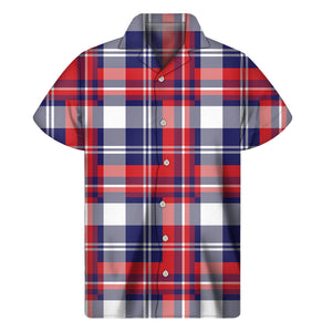 USA Plaid Pattern Print Men's Short Sleeve Shirt