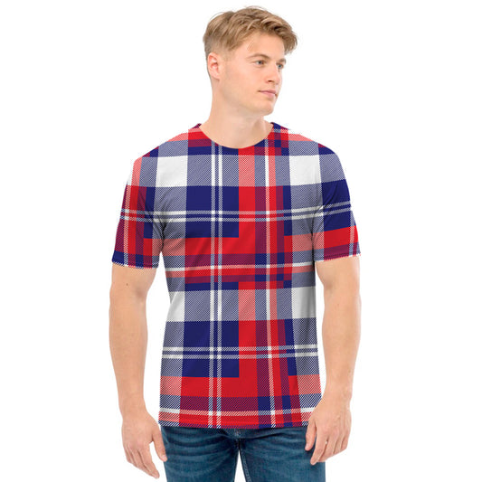 USA Plaid Pattern Print Men's T-Shirt