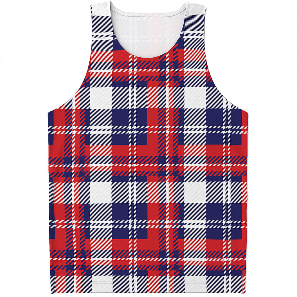 USA Plaid Pattern Print Men's Tank Top