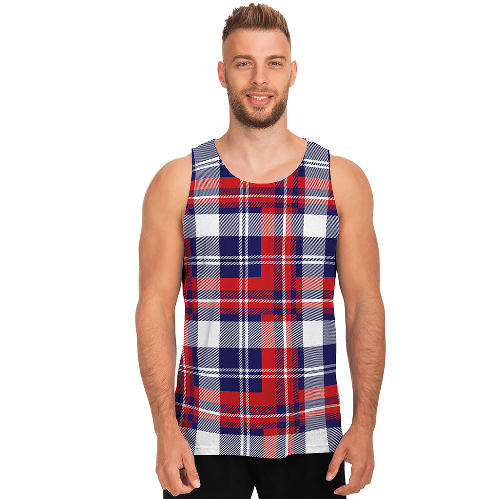 USA Plaid Pattern Print Men's Tank Top