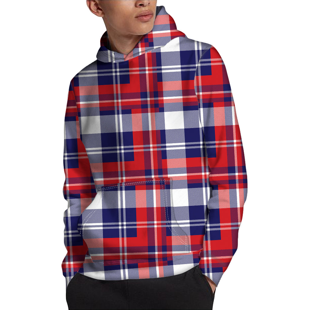 USA Plaid Pattern Print Pullover Hoodie