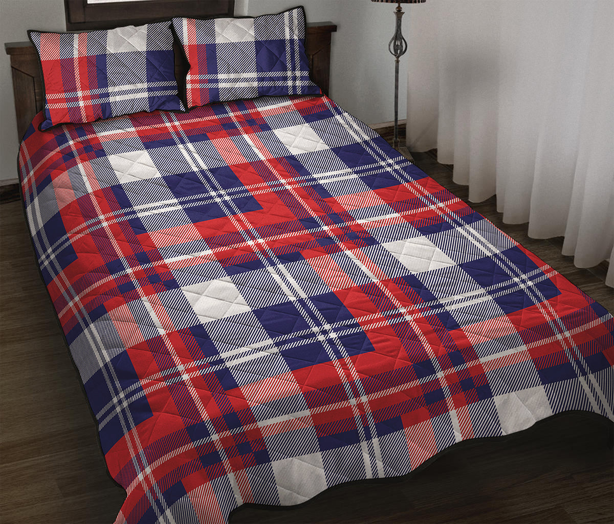 USA Plaid Pattern Print Quilt Bed Set