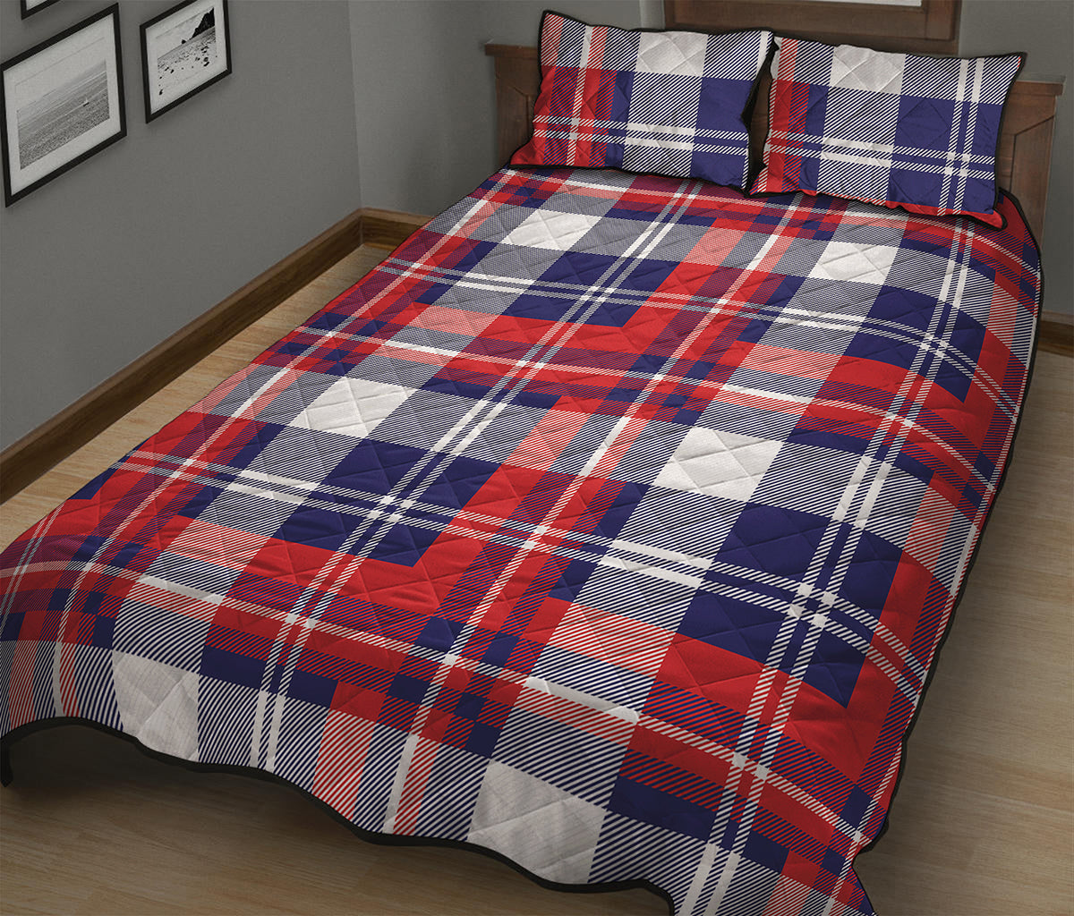 USA Plaid Pattern Print Quilt Bed Set