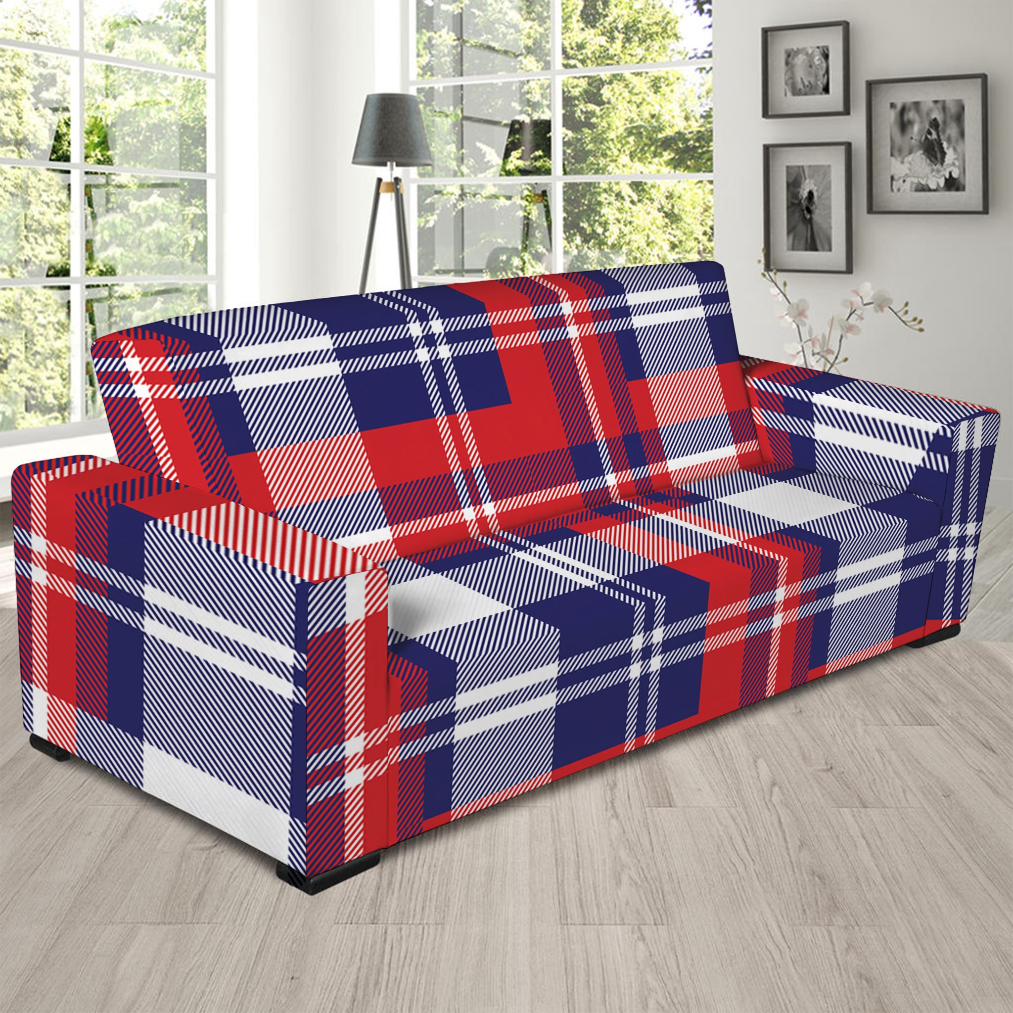 USA Plaid Pattern Print Sofa Slipcover