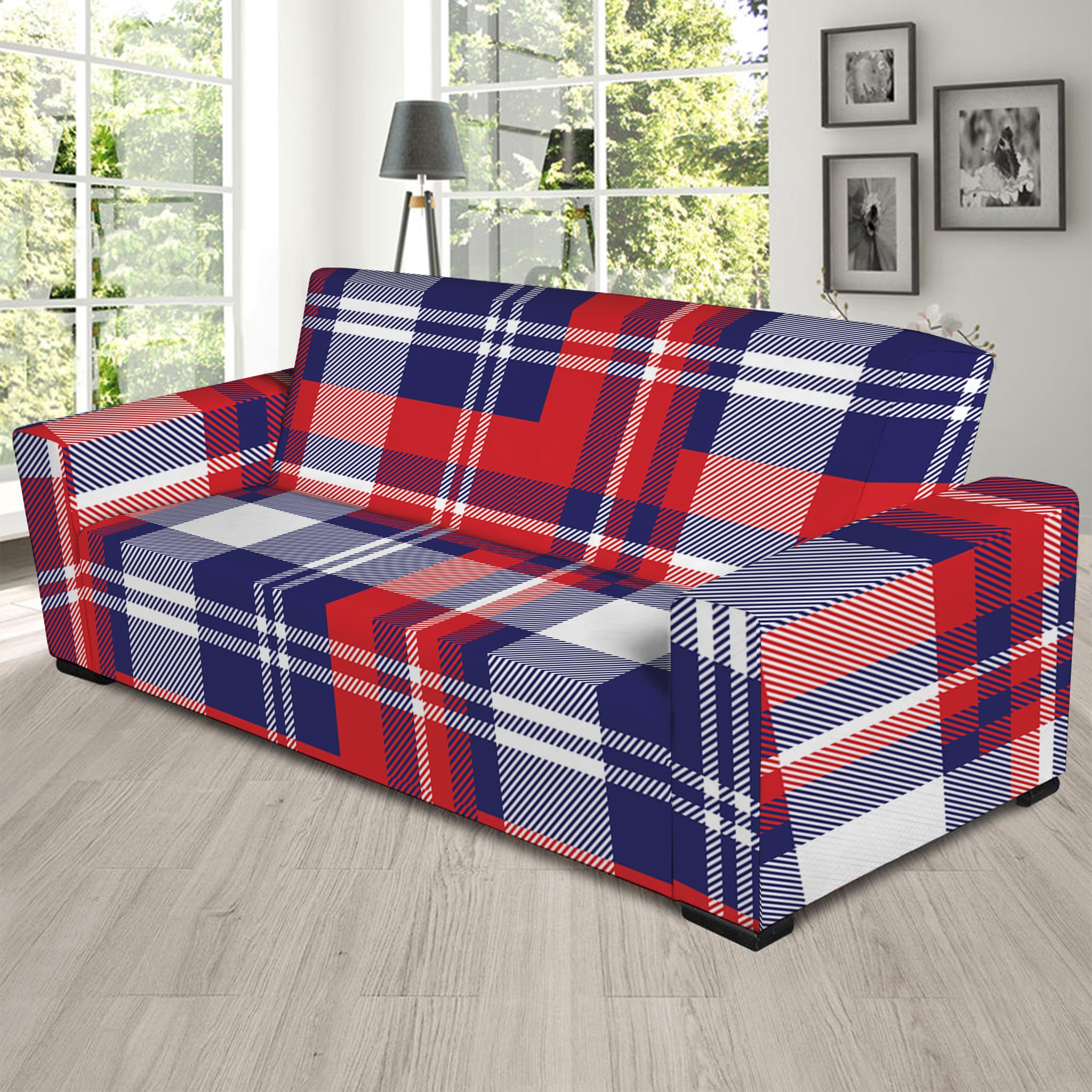 USA Plaid Pattern Print Sofa Slipcover