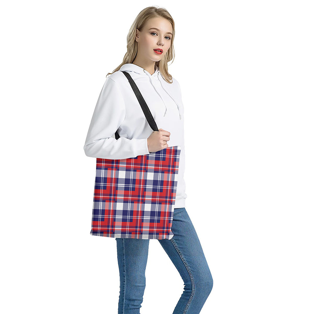 USA Plaid Pattern Print Tote Bag