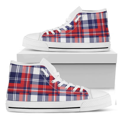 USA Plaid Pattern Print White High Top Shoes