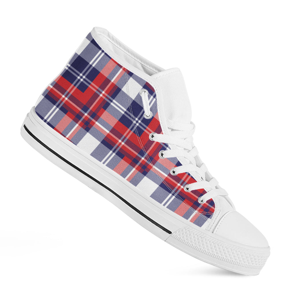 USA Plaid Pattern Print White High Top Shoes