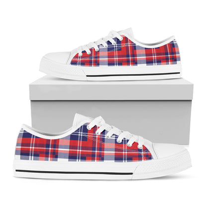 USA Plaid Pattern Print White Low Top Shoes