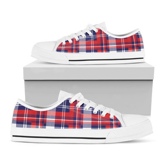 USA Plaid Pattern Print White Low Top Shoes