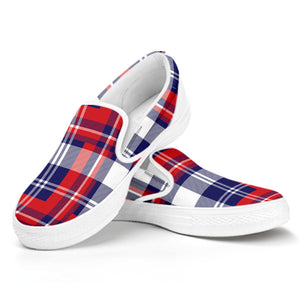 USA Plaid Pattern Print White Slip On Shoes