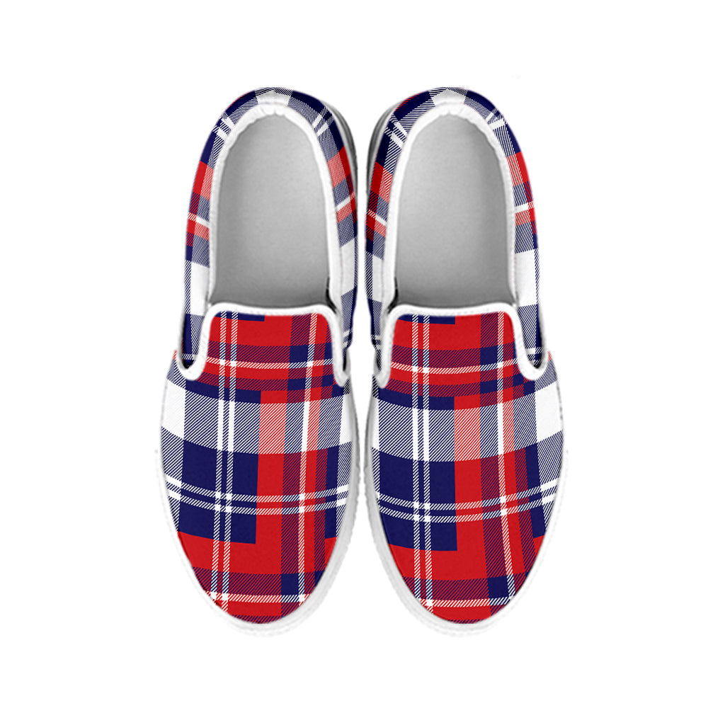 USA Plaid Pattern Print White Slip On Shoes