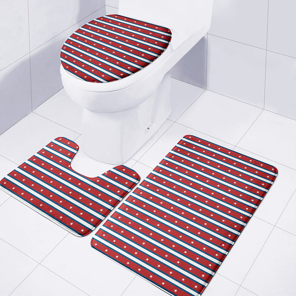 USA Striped Pattern Print 3 Piece Bath Mat Set