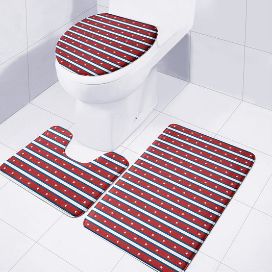 USA Striped Pattern Print 3 Piece Bath Mat Set