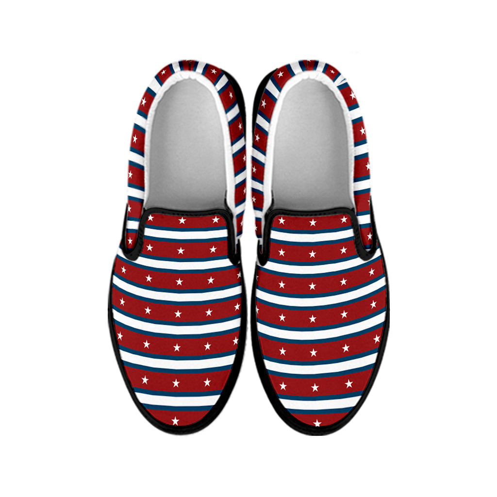 USA Striped Pattern Print Black Slip On Shoes