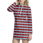 USA Striped Pattern Print Hoodie Dress