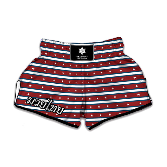 USA Striped Pattern Print Muay Thai Boxing Shorts