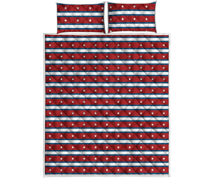 USA Striped Pattern Print Quilt Bed Set