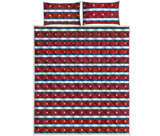 USA Striped Pattern Print Quilt Bed Set