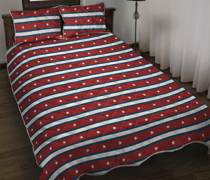 USA Striped Pattern Print Quilt Bed Set