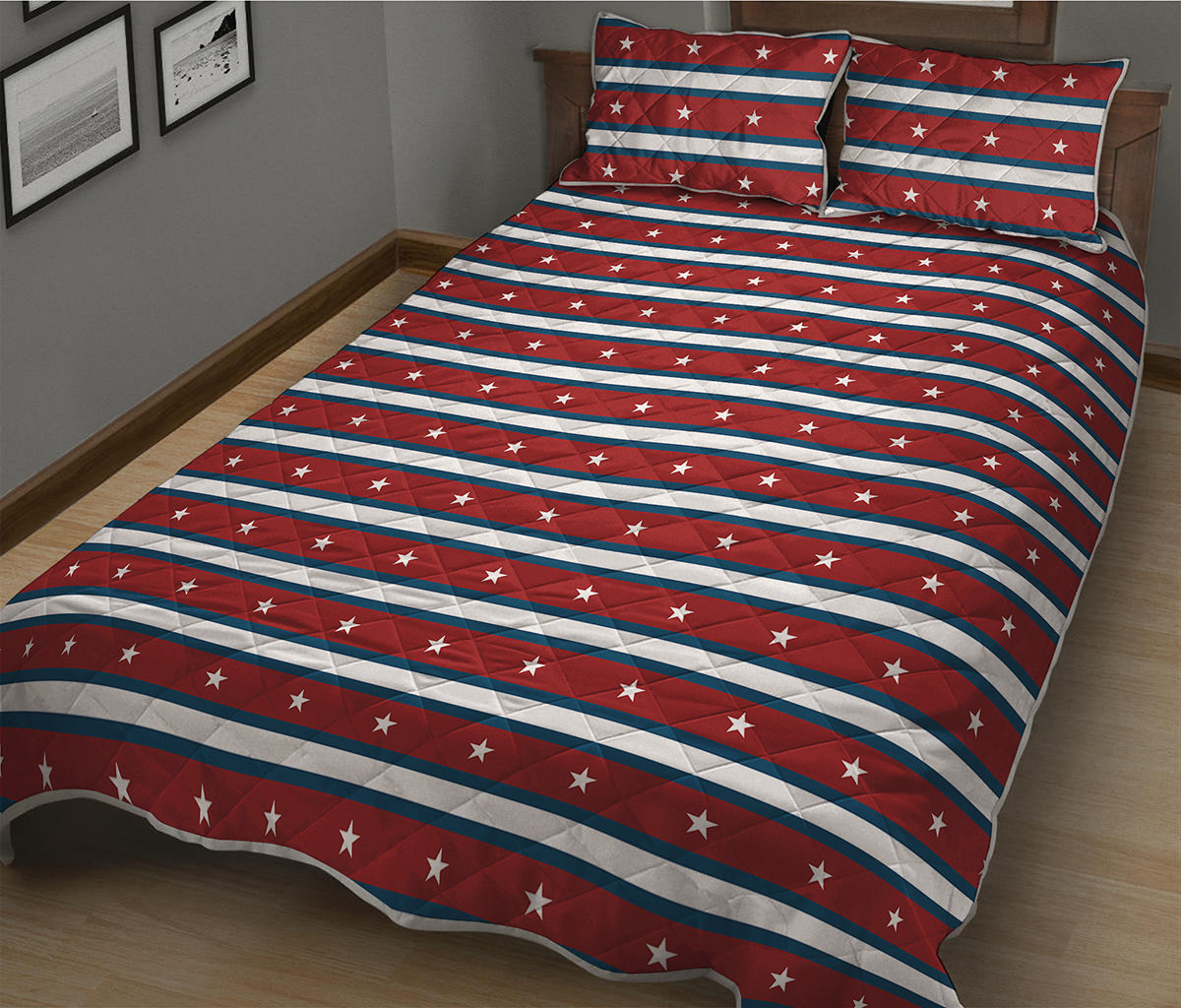 USA Striped Pattern Print Quilt Bed Set