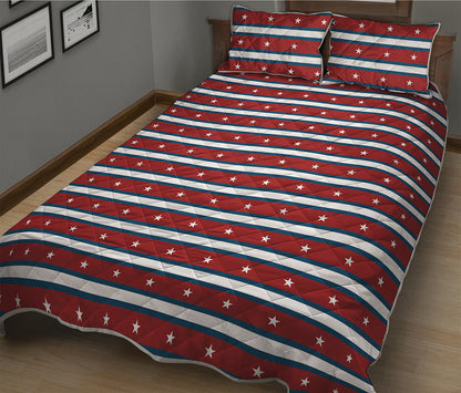 USA Striped Pattern Print Quilt Bed Set