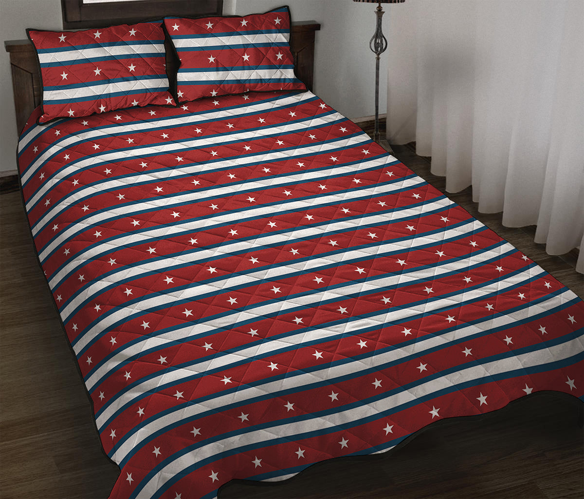 USA Striped Pattern Print Quilt Bed Set