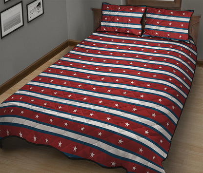 USA Striped Pattern Print Quilt Bed Set
