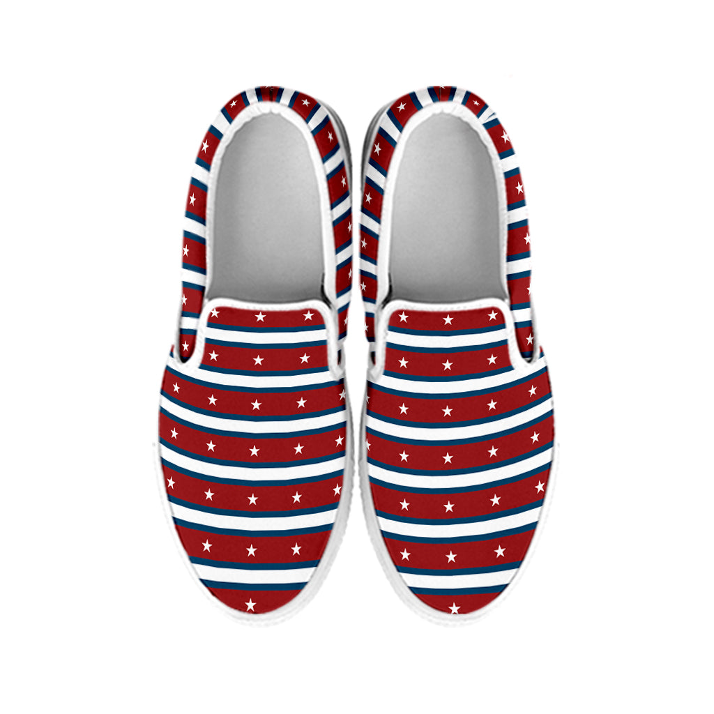 USA Striped Pattern Print White Slip On Shoes