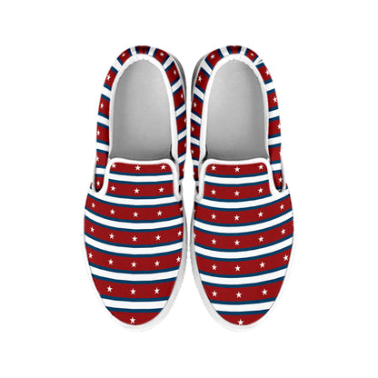 USA Striped Pattern Print White Slip On Shoes