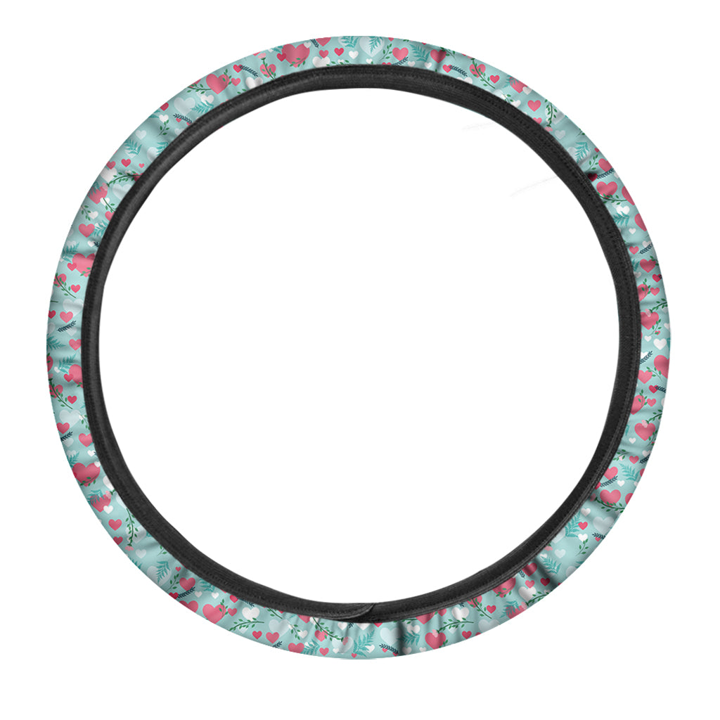 Valentine's Day Heart And Flower Print Car Steering Wheel Cover