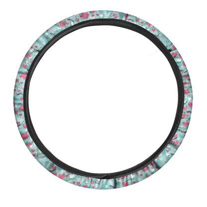 Valentine's Day Heart And Flower Print Car Steering Wheel Cover