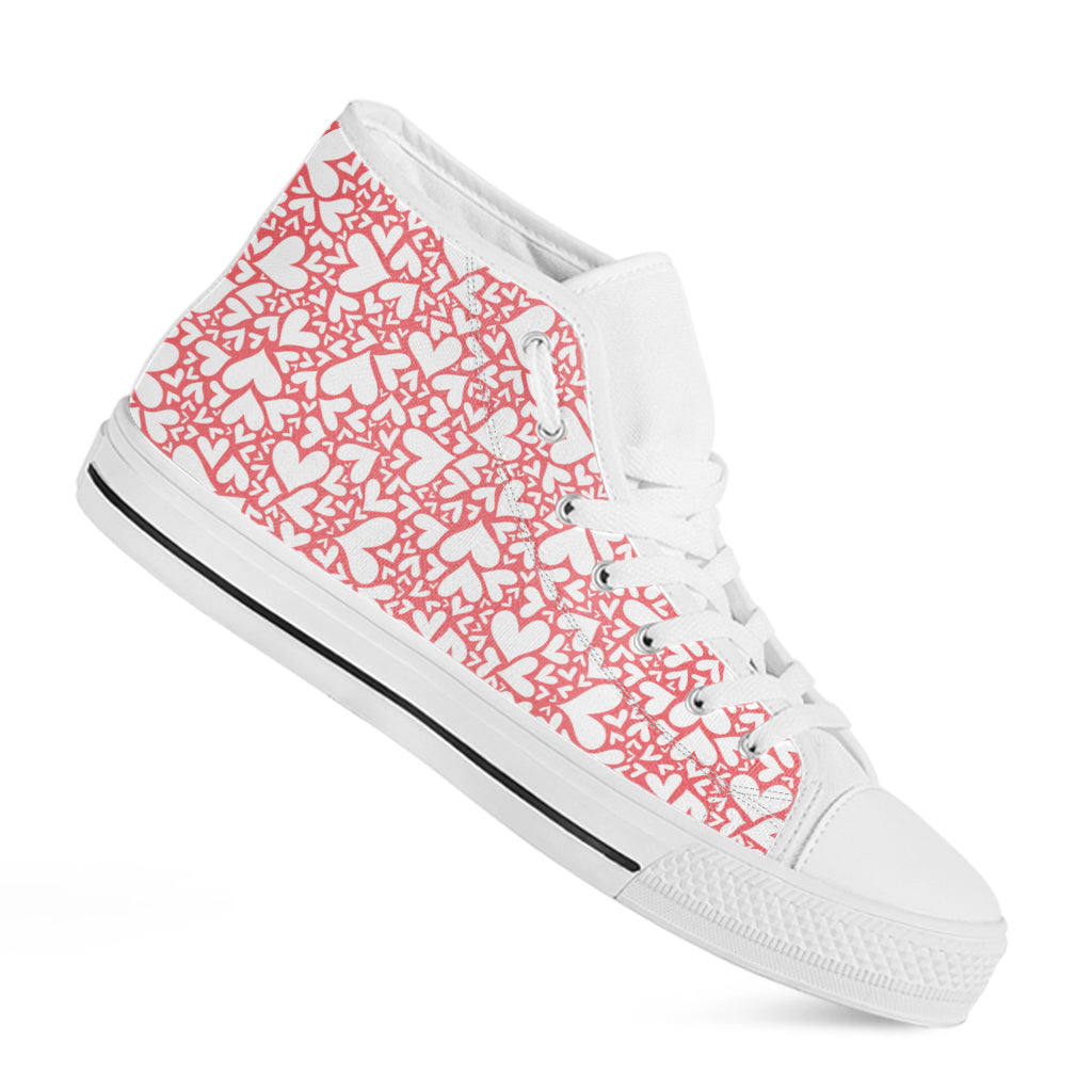 Valentine's Day Heart Pattern Print White High Top Shoes