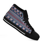 Valentine's Day Knitted Pattern Print Black High Top Shoes