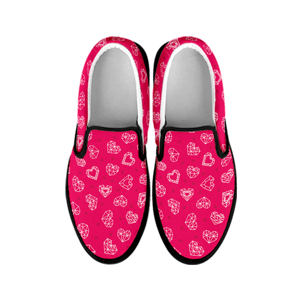 Valentine's Day Geometric Heart Print Black Slip On Shoes