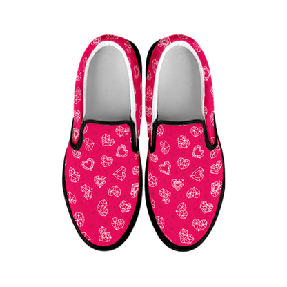 Valentine's Day Geometric Heart Print Black Slip On Shoes