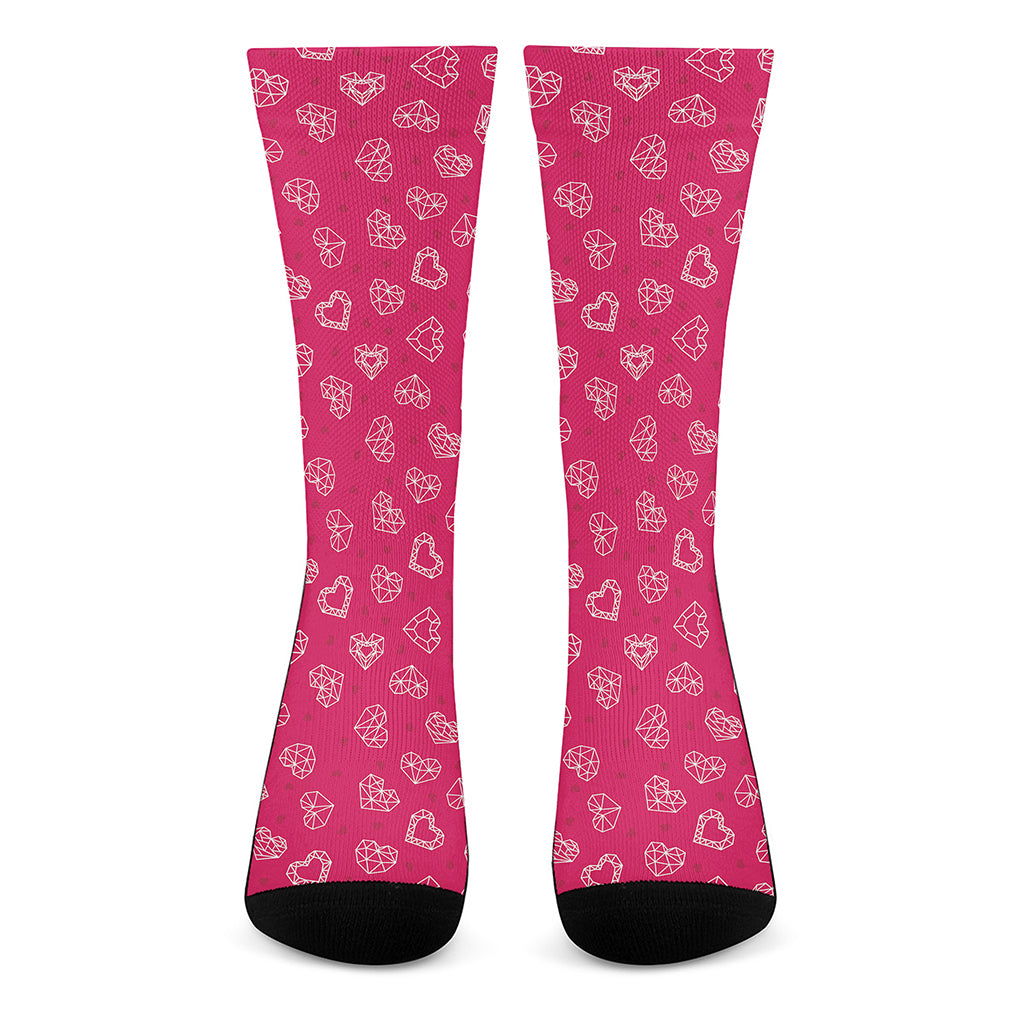 Valentine's Day Geometric Heart Print Crew Socks