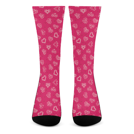 Valentine's Day Geometric Heart Print Crew Socks