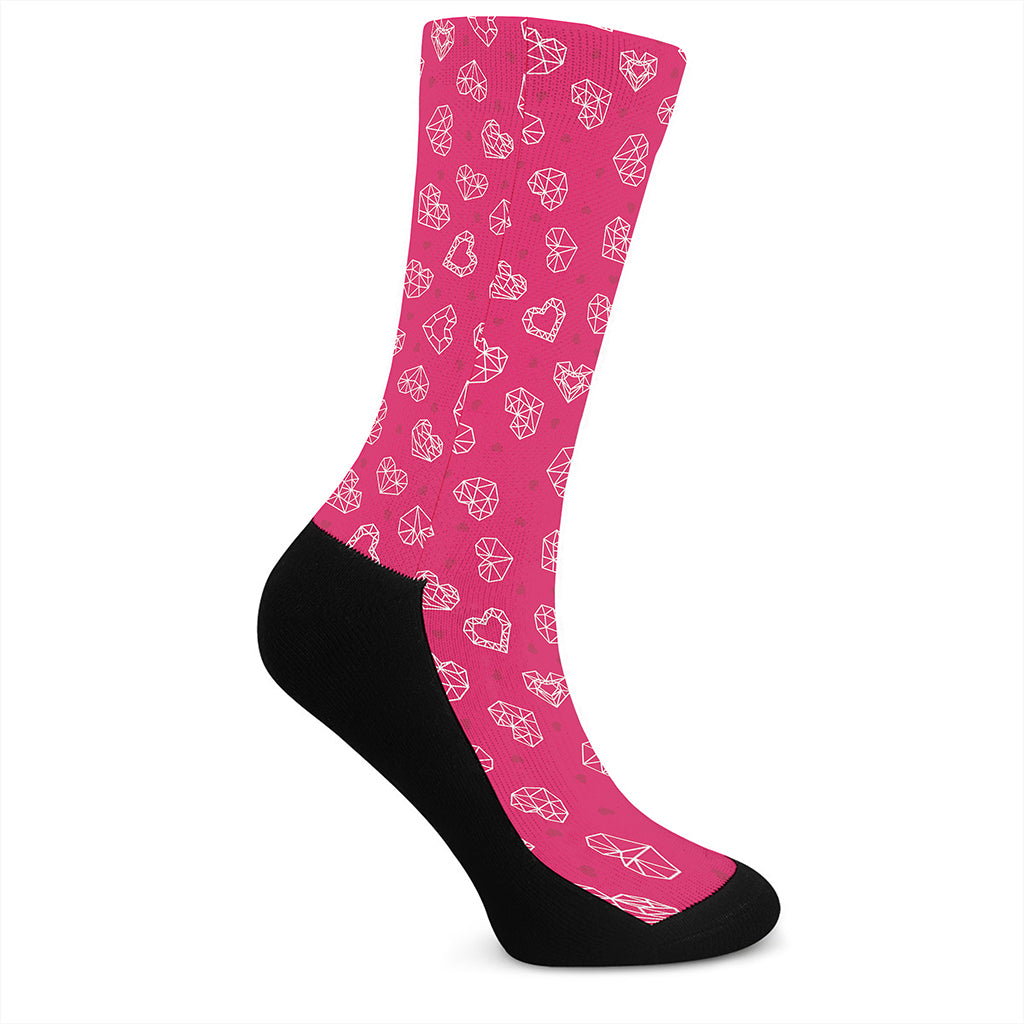 Valentine's Day Geometric Heart Print Crew Socks