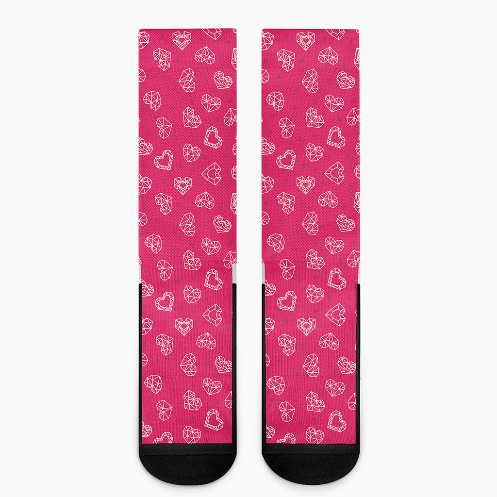 Valentine's Day Geometric Heart Print Crew Socks