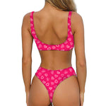 Valentine's Day Geometric Heart Print Front Bow Tie Bikini