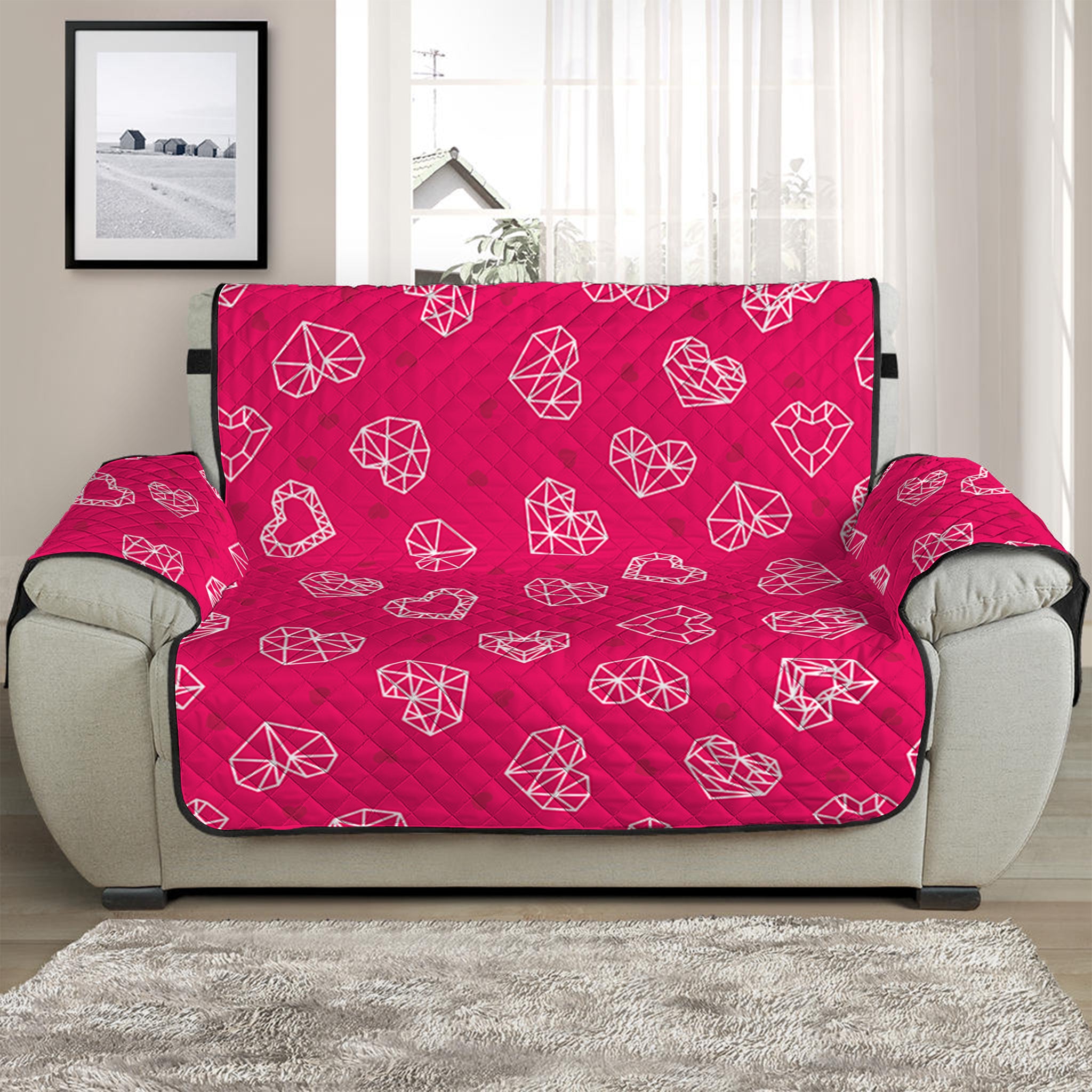 Valentine's Day Geometric Heart Print Half Sofa Protector