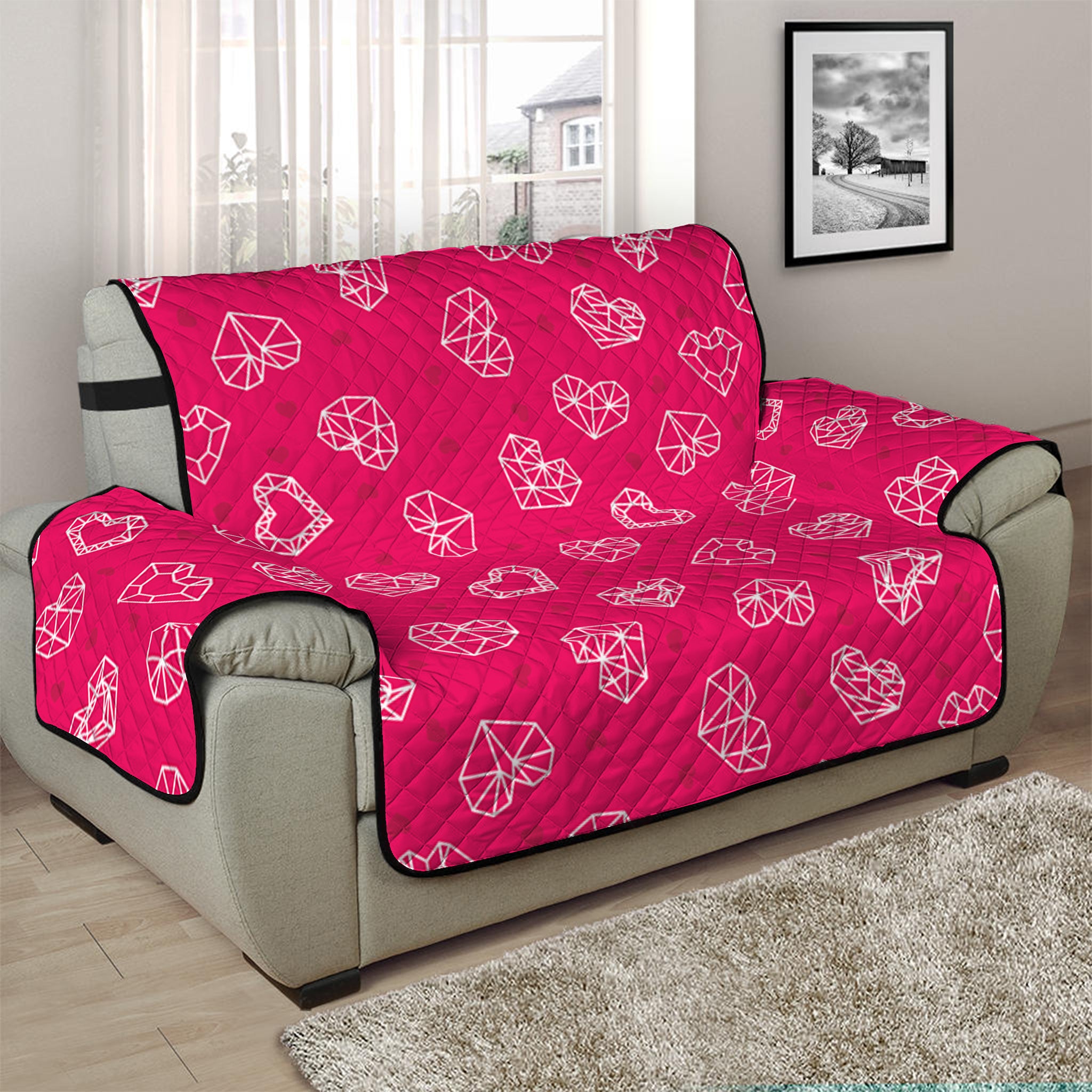 Valentine's Day Geometric Heart Print Half Sofa Protector