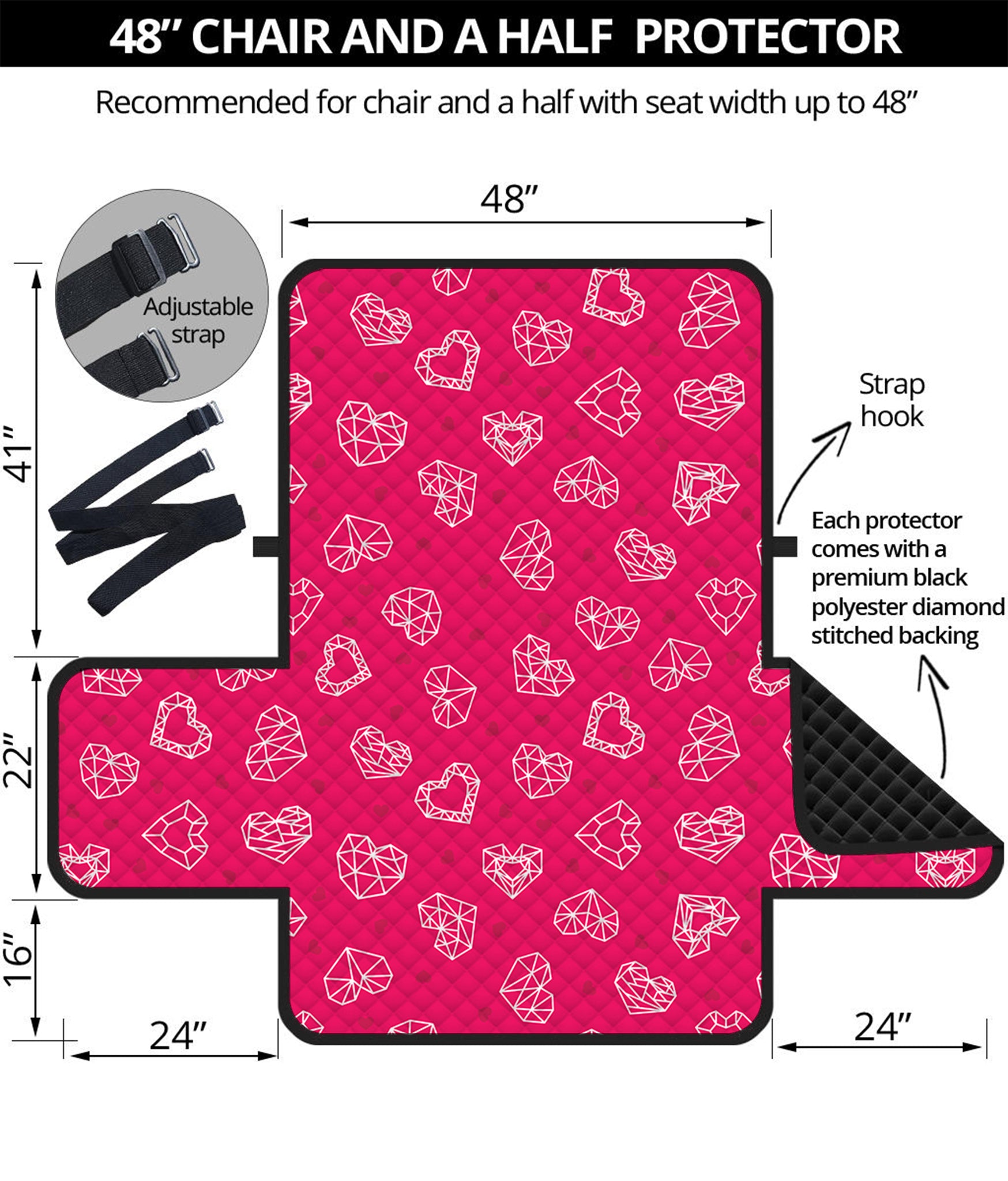 Valentine's Day Geometric Heart Print Half Sofa Protector