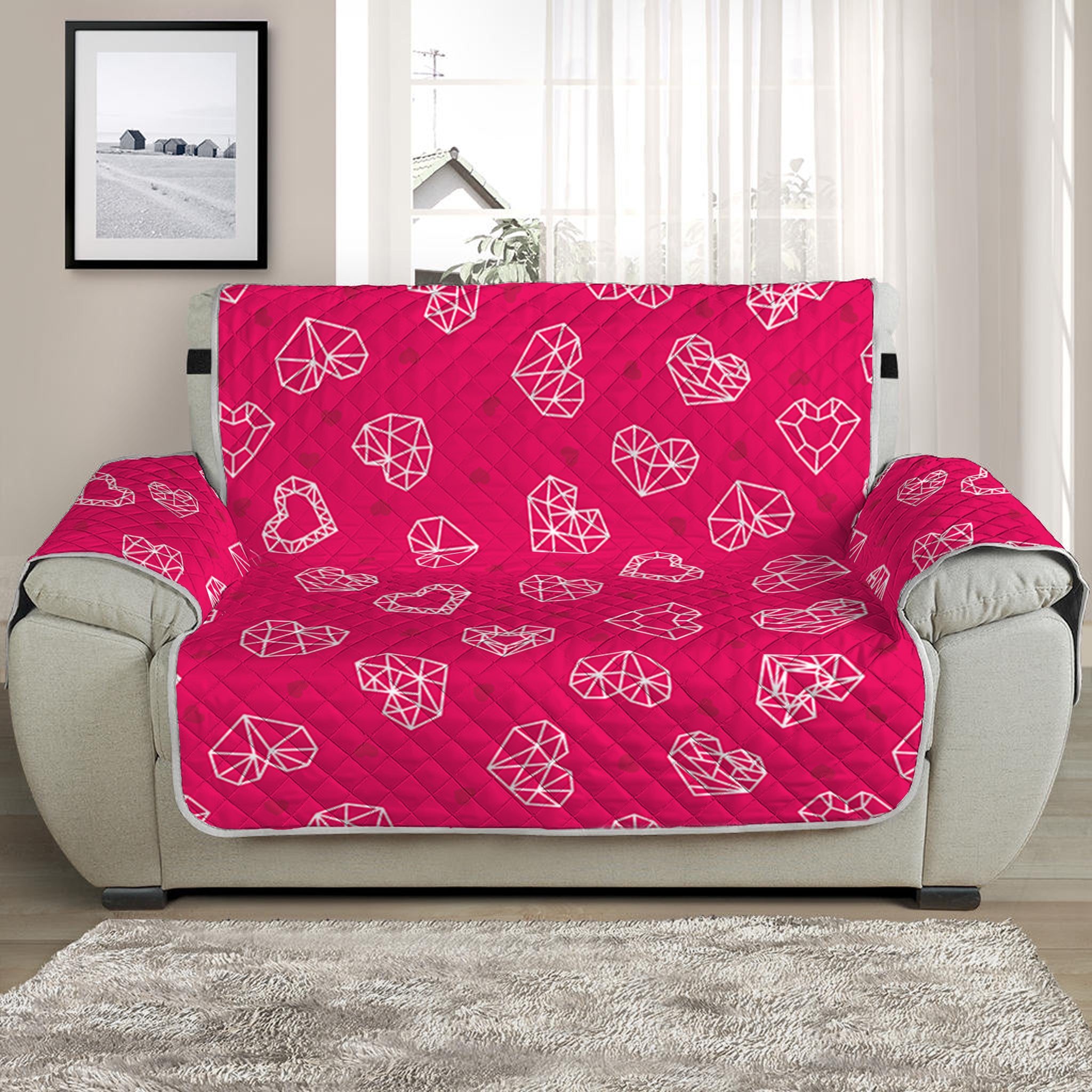 Valentine's Day Geometric Heart Print Half Sofa Protector