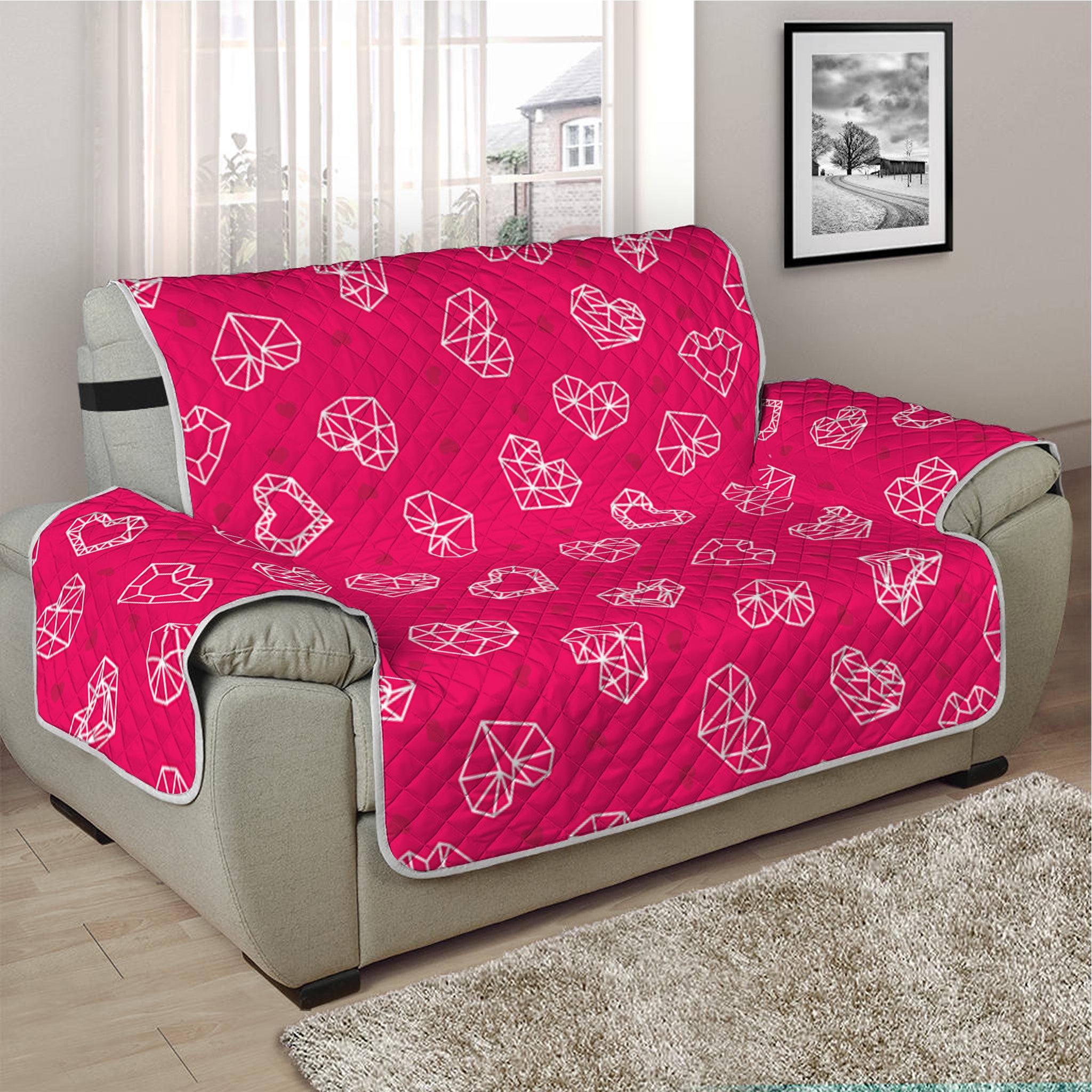 Valentine's Day Geometric Heart Print Half Sofa Protector