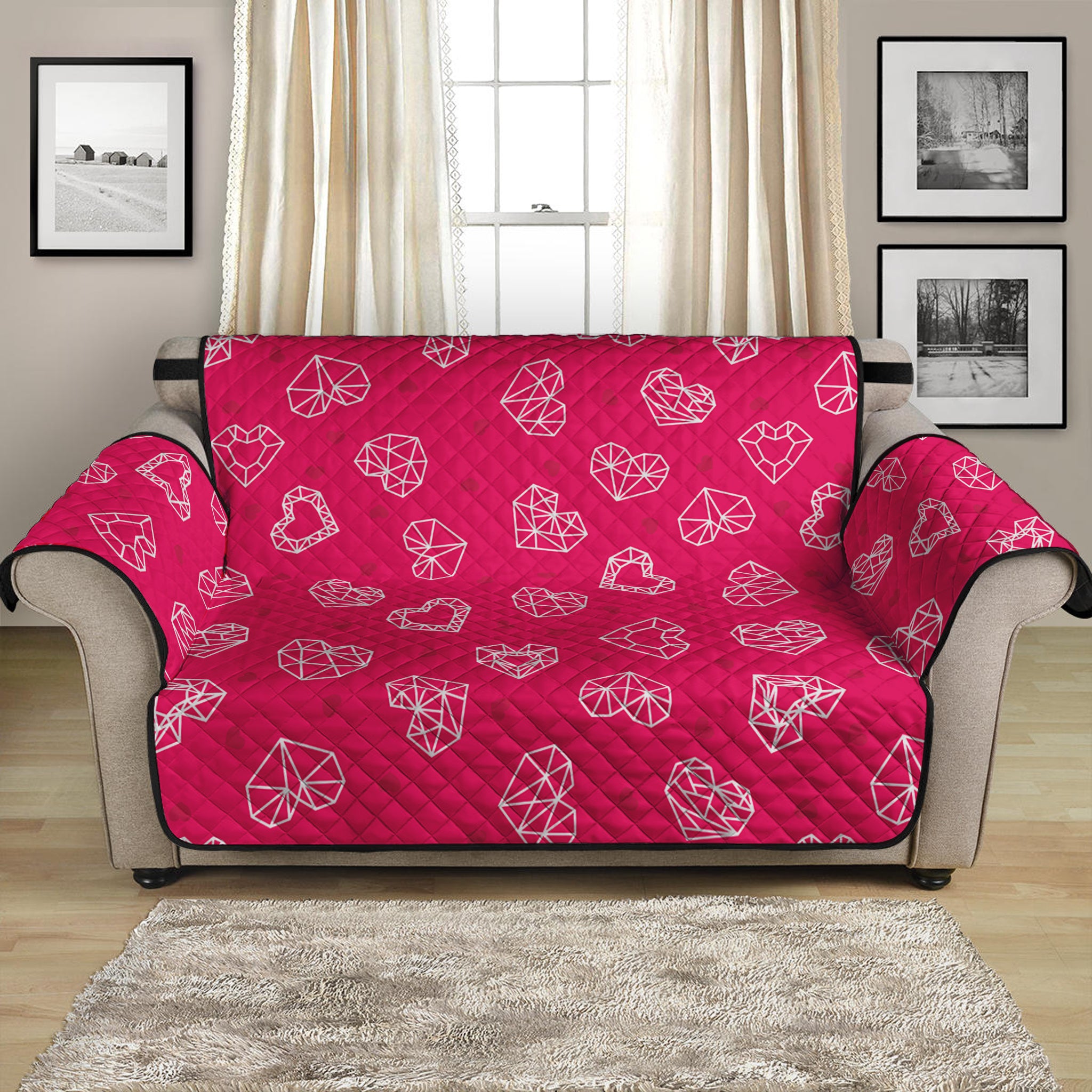 Valentine's Day Geometric Heart Print Loveseat Protector