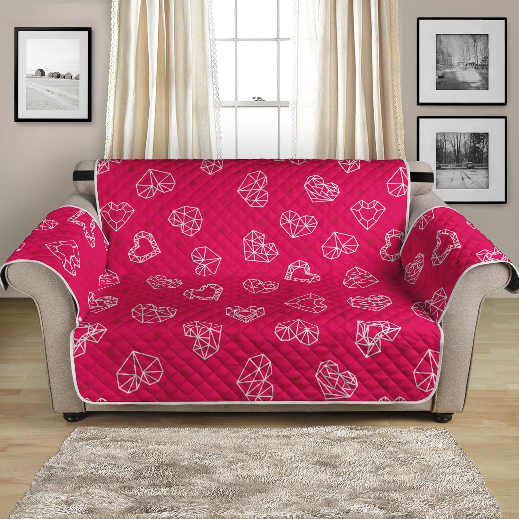 Valentine's Day Geometric Heart Print Loveseat Protector